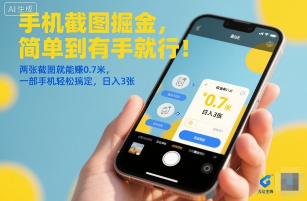 手机截图掘金，简单到有手就行！两张截图就能賺0.7米，一部手机轻松搞定，日入3张【揭秘】-一号资源库