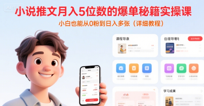小说推文月入5位数的爆单秘籍实操课，，小白也能从0粉到日入多张(详细教程)-一号资源库