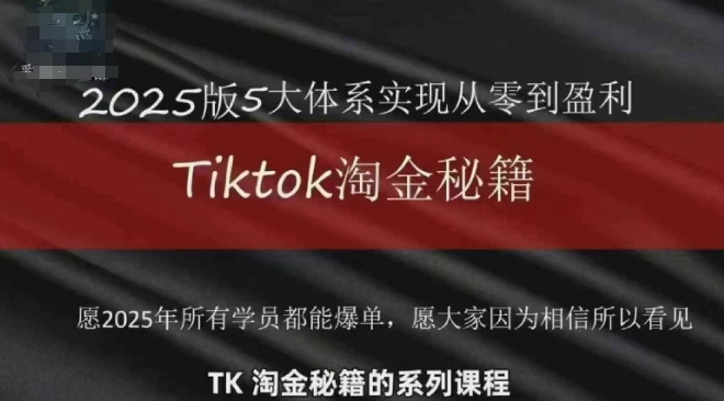 TikTok跨境2025淘金秘籍，​2025TikTok从0到盈利变现-一号资源库