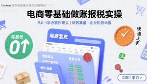 电商零基础做账报税实操快速上手，从0-1学会套账建立，做账准备，企业税务申报-一号资源库