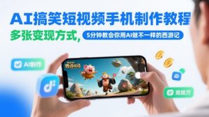 AI搞笑短视频手机制作教程，多张变现方式，5分钟教会你用AI做不一样的西游记-一号资源库