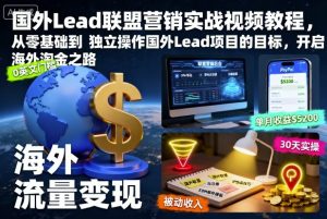国外Lead联盟营销实战视频教程，从零基础到独立操作国外Lead项目的目标，开启海外淘金之路-一号资源库