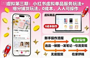 虚拟第三期：小红书虚拟单品服务玩法+细分铺货玩法，0成本，人人可操作-一号资源库
