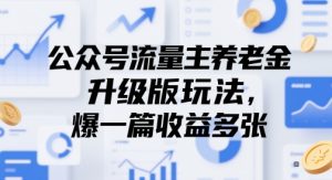 公众号流量主养老金升级版玩法，爆一篇收益多张-一号资源库