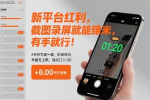 新平台红利,截图录屏就能賺米,有手就行!2分钟完成一单,时间自由,单量无上限,轻松日入5张【揭秘】-一号资源库
