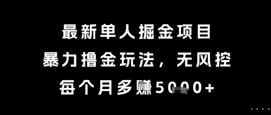 最新单人掘金项目，暴力撸金玩法，无风控，每个月多挣5k+【揭秘】-一号资源库