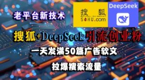 搜狐+DeepSeek引流创业粉，老平台新技术，一天发满50篇广告软文，拉爆搜索流量-一号资源库