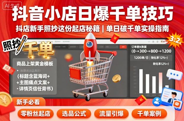 抖音小店日爆千单技巧，抖店新手照抄这份起店秘籍，单日破千单-一号资源库