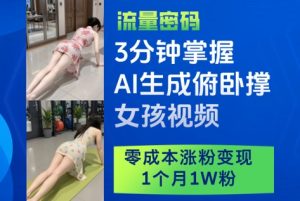 3分钟掌握AI生成俯卧撑女孩视频,零成本涨粉变现,1个月1W粉-一号资源库