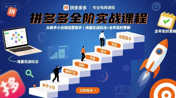 拼多多全阶实战课程，从新手小白到运营高手，海量实战玩法+全年实时更新【2025年10月更新】-一号资源库