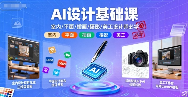 AI设计基础课，室内、平面、插画、摄影、美工设计师必学的-一号资源库