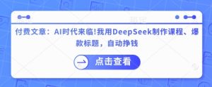 付费文章:AI时代来临!我用DeepSeek制作课程、爆款标题,自动挣钱-一号资源库