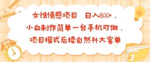 女性情感项目 小白制作简单一台手机可做 项目模式后续自然升大客单 日入6张-一号资源库