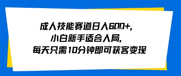 成人技能赛道日入多张，小白新手适合入局，每天只需10分钟即可获客变现-一号资源库