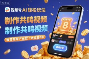 视频号AI轻松玩法，制作共鸣视频，每日简单产出数十条收益8张-一号资源库