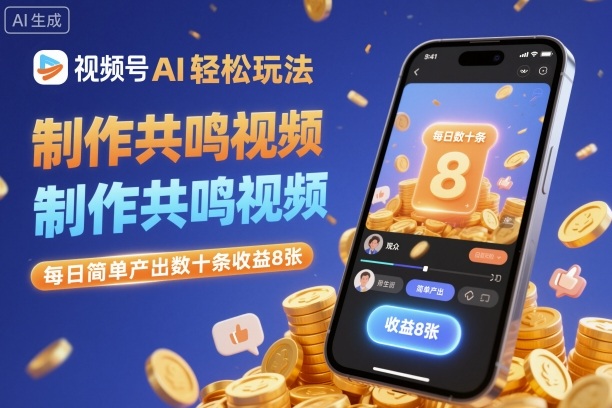 视频号AI轻松玩法，制作共鸣视频，每日简单产出数十条收益8张-一号资源库