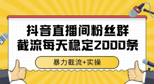 抖音直播间粉丝群暴力截流，一台电脑每天稳定2000条数据，暴力截流+实操 【揭秘】-一号资源库