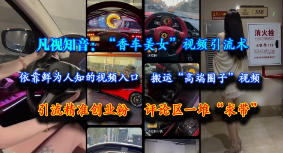 凡视知音：“香车美女”视频引流术，依靠鲜为人知的视频入口，搬运“高端圈子”视频，引流精准创业粉，评论区一堆“求带”-一号资源库