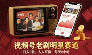 视频号老剧明星赛道，日入5张，人人可做，每天2小时-一号资源库