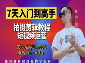 7天入门到高手,短视频剪辑运营高手课,定位 运营 引|流 变现,0基础小白一学就会-一号资源库