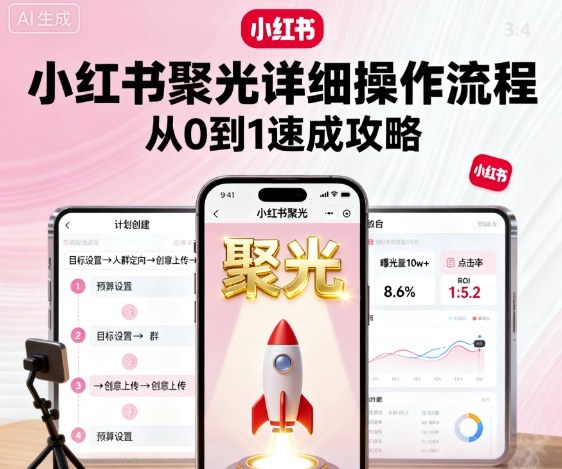 小红书聚光详细操作流程，小红书聚光从0到1速成攻略-一号资源库