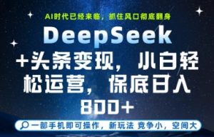 DeepSeek+头条变现，保姆级教学，小白轻松上手，日入8张+【揭秘】-一号资源库