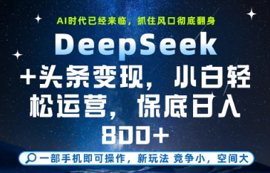 DeepSeek+头条变现，保姆级教学，小白轻松上手，日入8张+【揭秘】-一号资源库