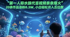 第一人称水族代言视频条条爆火，20条作品涨粉8.5W，小白轻松月入五位数-一号资源库