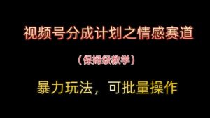 视频号分成计划之情感赛道暴力玩法，可批量操作，保姆级教学-一号资源库