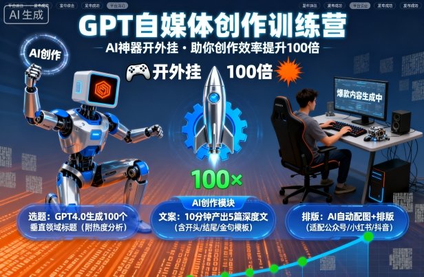GPT自媒体创作训练营:AI神器开外挂,助你创作效率提升100倍