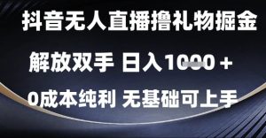 抖音无人直播撸礼物掘金，解放双手，日入1k，0成本纯利，无基础可上手【揭秘】-一号资源库