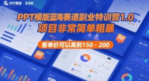 PPT模版蓝海赛道副业特训营1.0，项目非常简单粗暴，客单价可以高到150-200-一号资源库