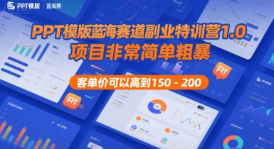 PPT模版蓝海赛道副业特训营1.0，项目非常简单粗暴，客单价可以高到150-200-一号资源库