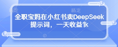 全职宝妈在小红书卖DeepSeek提示词，一天收益1k-一号资源库