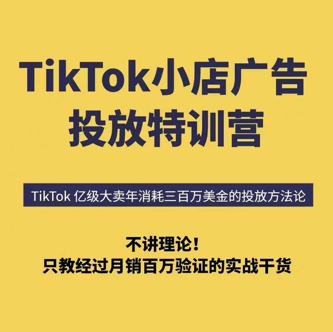 TikTok小店广告投放特训营，6天破局计划专治各种“投不动”，教你经过月销百万验证的实战干货-一号资源库