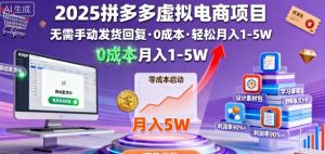 2025拼多多虚拟电商项目,无需手动发货回复,0成本,轻松月入1-5W【揭秘】-一号资源库