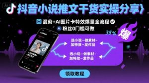抖音小说推文干货实操分享,混剪+AI图片卡特效爆量全流程,0粉丝0门槛可做-一号资源库