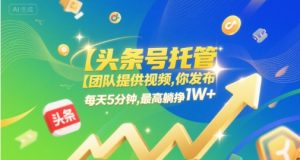【头条号托管 】团队提供视频,你发布,每天5分钟,最高躺挣1W+【揭秘】-一号资源库