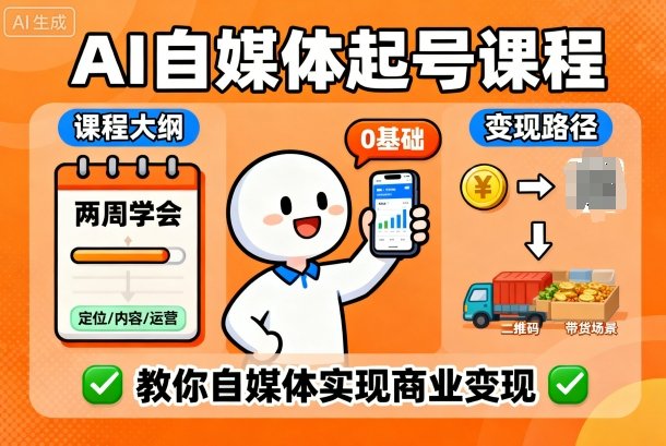 AI自媒体起号课程，0基础小白两周学会，教你自媒体实现商业变现-一号资源库