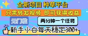 全新项目 种草平台 只需要转发任务视频 即可获得收益 新手小白每天稳定3张+【揭秘】-一号资源库