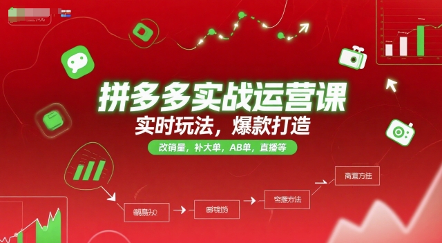 拼多多实战运营课，实时玩法，爆款打造，改销量，补大单，AB单，直播等（更新2025月）-一号资源库