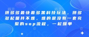 拼多多最快最多黑科技玩法，拼多多起量并不难，难的是没有一套完整的sop流程，一起爆单!-一号资源库