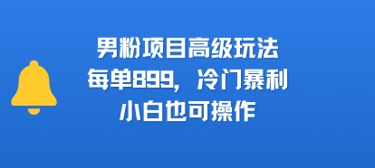 男粉项目高级玩法，每单899，冷门暴利，小白也可操作-一号资源库