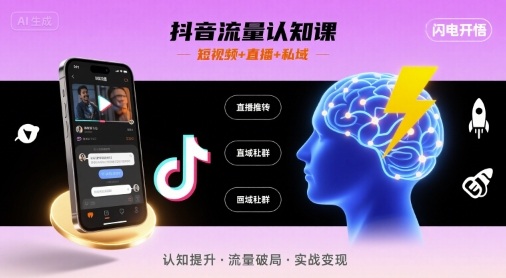 抖音流量认知课，短视频+直播+私域，认知提升，闪电开悟-一号资源库