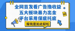 全网首发看广告撸收益,五大板块暴力出金,平台采用保底托底,挣钱是如此轻松作【揭秘】-一号资源库