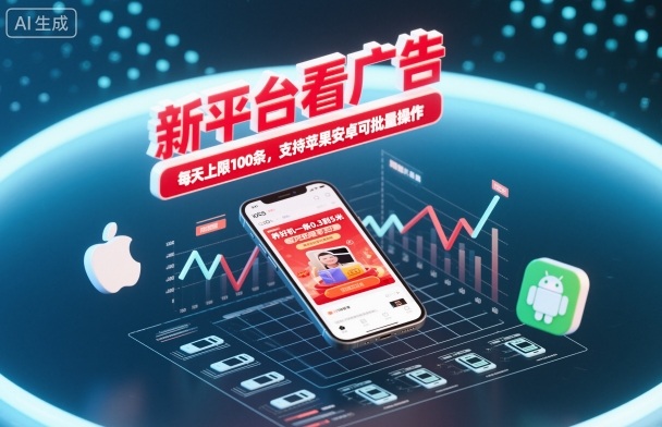 新平台看广告，养好机一条0.3到5米，每天上限100条，支持苹果安卓可批量操作-一号资源库