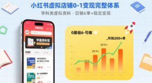 小红书虚拟店铺0-1变现完整体系：卖学科类虚拟资料，一天6张+，很稳定【已完结】-一号资源库