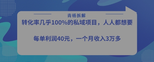 转化率最高的私域项目，每单利润40-50米，月入过1w-一号资源库