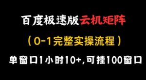 百度极速版云机矩阵项目，单窗口1小时10+，可挂100窗口，完整实操流程【揭秘】-一号资源库