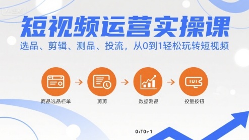 短视频运营实操课，选品、剪辑、测品、投流，从0到1轻松玩转短视频-一号资源库